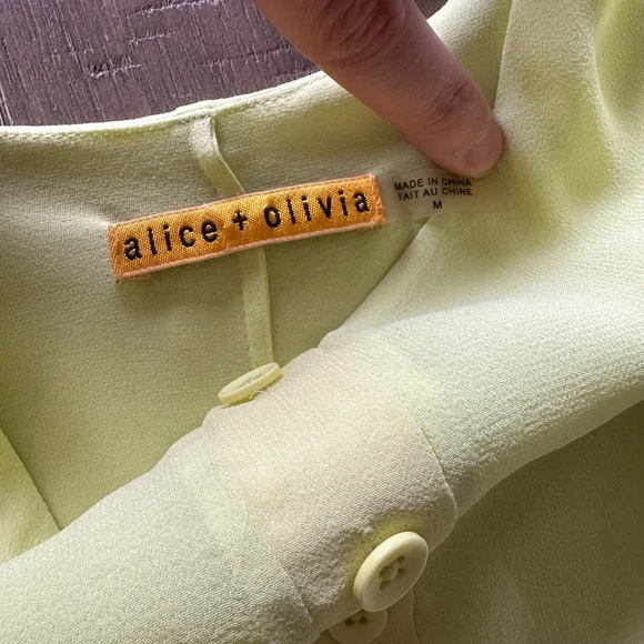 Alice + Olivia Neon Yellow Flowy 100% Silk Mini Dress Size M - Picture 7 of 9